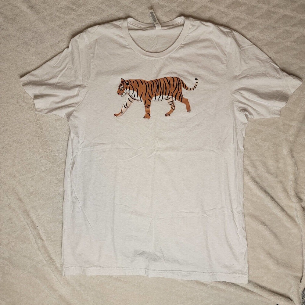 Walking Tiger Vinyl Print Xl White Mens T SHIRT